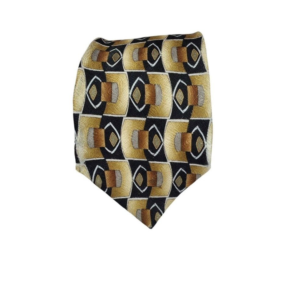 Vintage Courage Hand Sewn Abstract Design Gold Tone Men’s Tie – Rare Collectible
